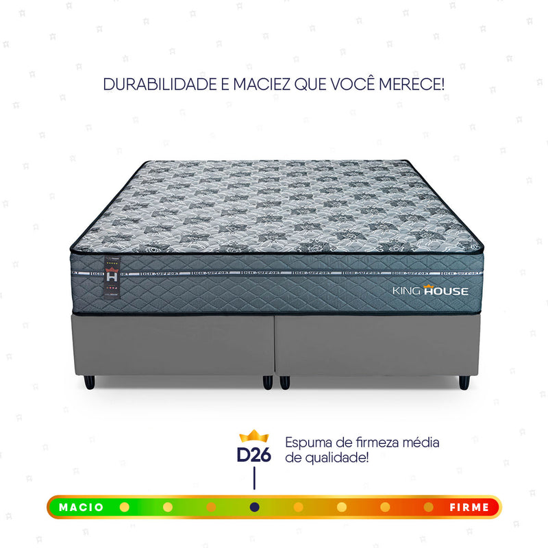 Cama Box Montreal Molas Ensacadas Queen 158x198 Cinza Espuma D26 Suporta 120 Kg Por Pessoa