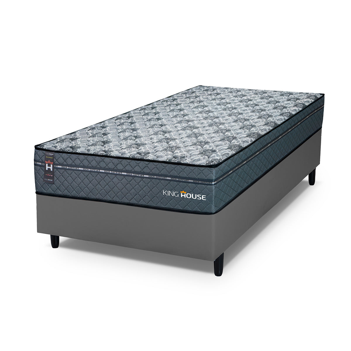 Cama Box Molas Ensacadas Montreal Solteiro 88x188 Cinza Espuma D26 Suporta 120 Kg Por Pessoa
