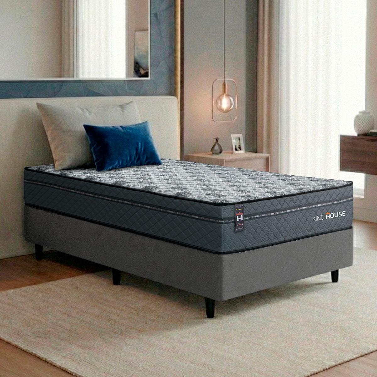 Cama Box Molas Ensacadas Montreal Solteiro 96x203 Cinza Espuma D26 Suporta 120 Kg Por Pessoa
