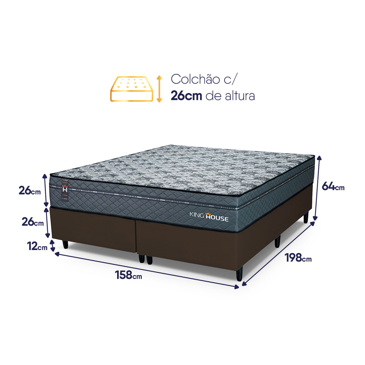 Cama Box Montreal Molas Ensacadas Queen 158x198 Marrom Espuma D26 Suporta 120 Kg Por Pessoa