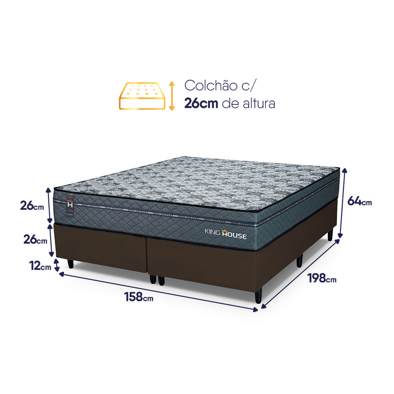 Cama Box Montreal Molas Ensacadas Queen 158x198 Marrom Espuma D26 Suporta 120 Kg Por Pessoa