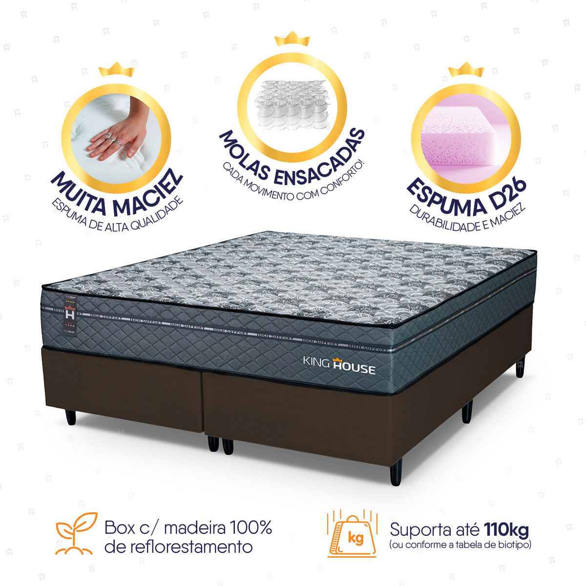 Cama Box Montreal Molas Ensacadas Queen 158x198 Marrom Espuma D26 Suporta 120 Kg Por Pessoa