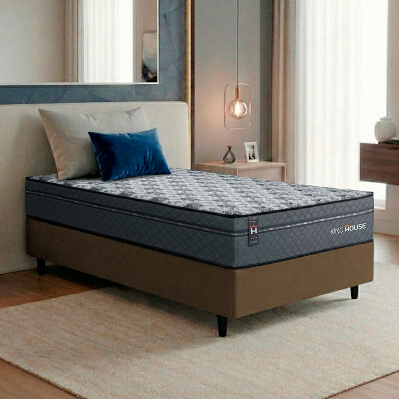 Cama Box Molas Ensacadas Montreal Solteiro 88x188 Marrom Espuma D26 Suporta 120 Kg Por Pessoa