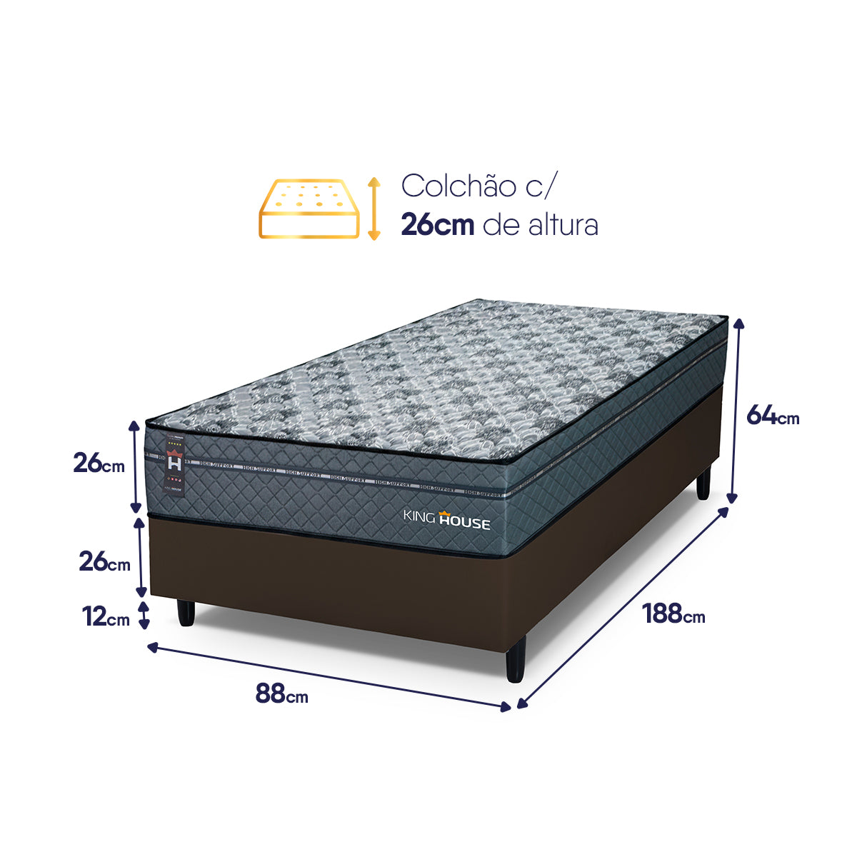 Cama Box Molas Ensacadas Montreal Solteiro 88x188 Marrom Espuma D26 Suporta 120 Kg Por Pessoa