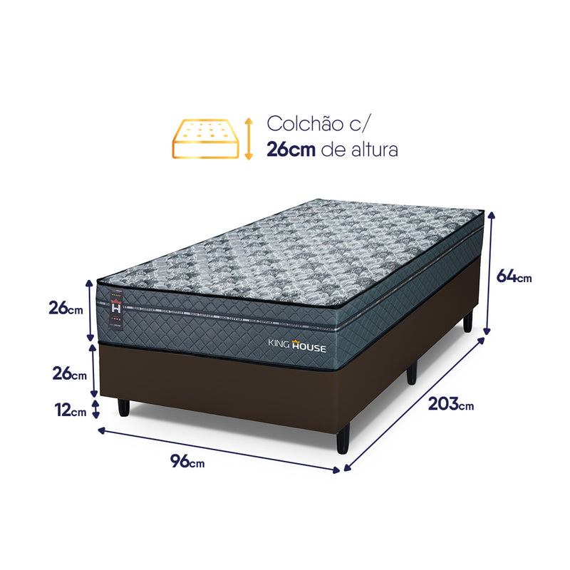Cama Box Molas Ensacadas Montreal Solteiro 96x203 Marrom Espuma D26 Suporta 120 Kg Por Pessoa