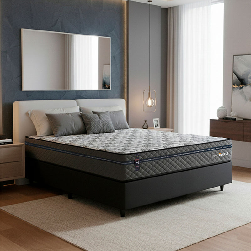 Cama Box Molas Ensacadas Montreal Casal 138x188 Preto Espuma D26 Suporta 120 Kg Por Pessoa