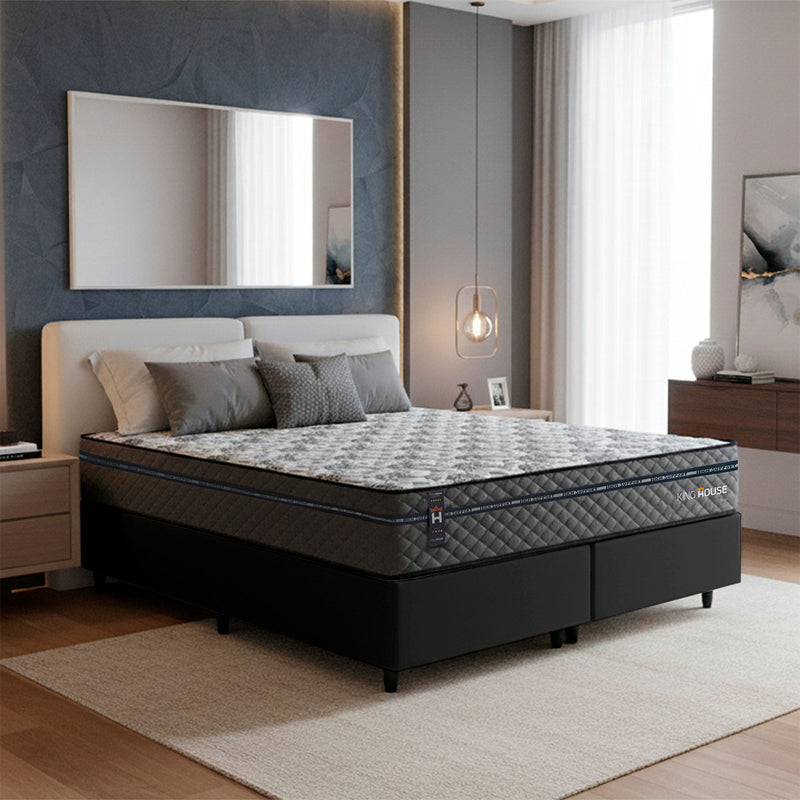 Cama Box Montreal Molas Ensacadas Queen 158x198 Preto Espuma D26 Suporta 120 Kg Por Pessoa