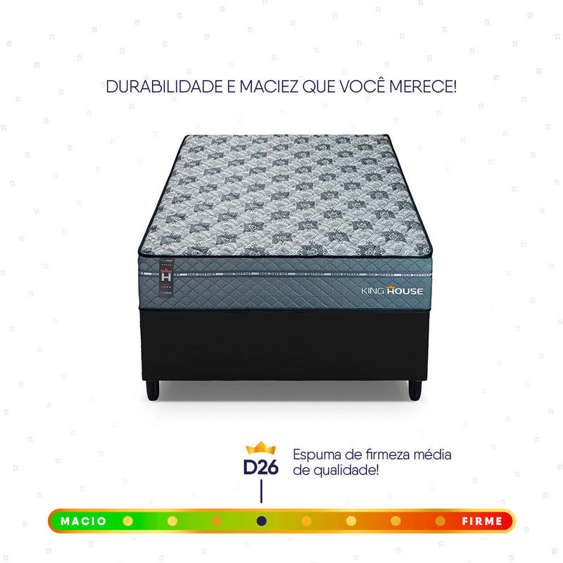 Cama Box Molas Ensacadas Montreal Solteiro 88x188 Preto Espuma D26 Suporta 120 Kg Por Pessoa