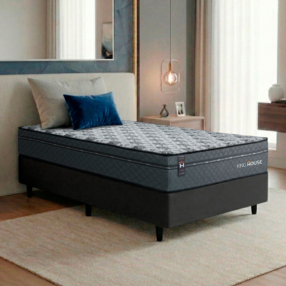 Cama Box Molas Ensacadas Montreal Solteiro 96x203 Preto Espuma D26 Suporta 120 Kg Por Pessoa