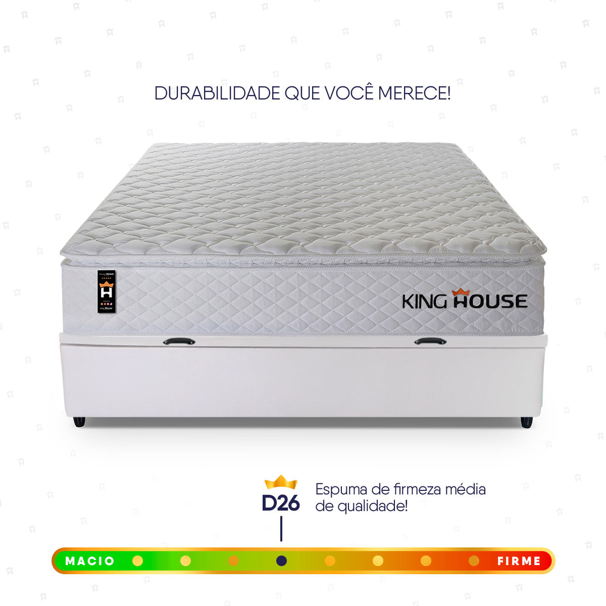 Cama Box Baú Branco New Moon 138x188x73 c/ Molas Ensacadas Espuma D26 Suporta 110 kg