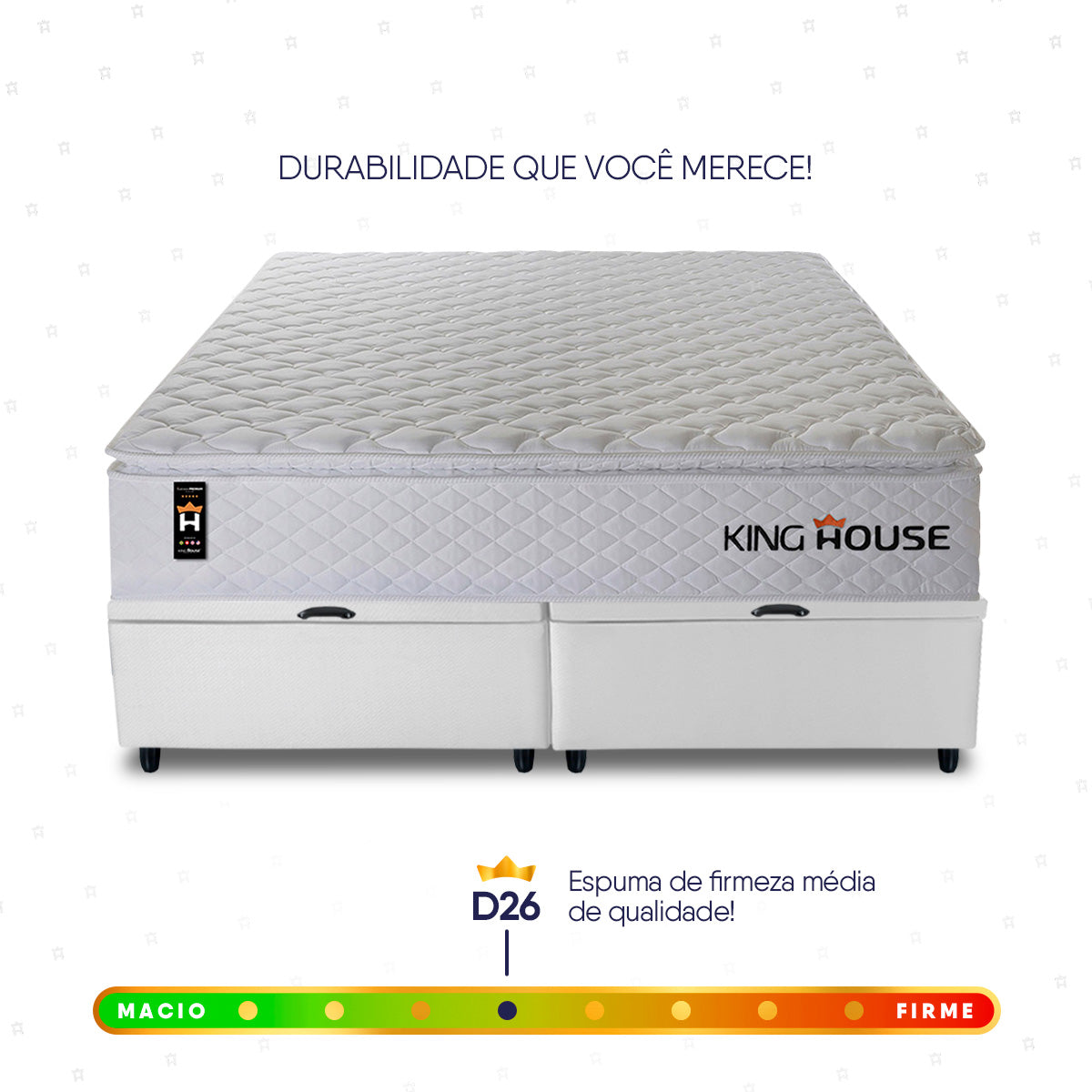 Cama Box Baú New Moon c/ Molas Ensacadas 193x203 Branco Espuma D26 Suporta 110 kg