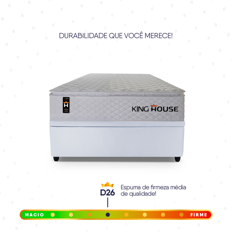 Cama Box Baú Branco New Moon 88x188x73 c/ Molas Ensacadas Espuma D26 Suporta 110 kg