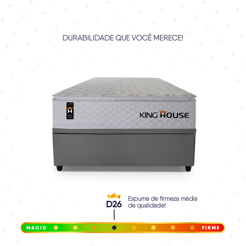 Cama Box Baú Branco e Cinza New Moon 88x188x73 c/ Molas Ensacadas Espuma D26 Suporta 110 kg