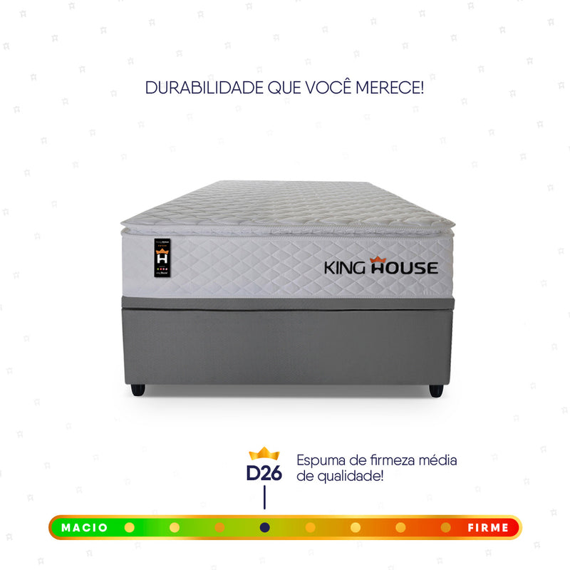 Cama Box Baú Branco e Cinza New Moon 96x203x73 c/ Molas Ensacadas Espuma D26 Suporta 110 kg