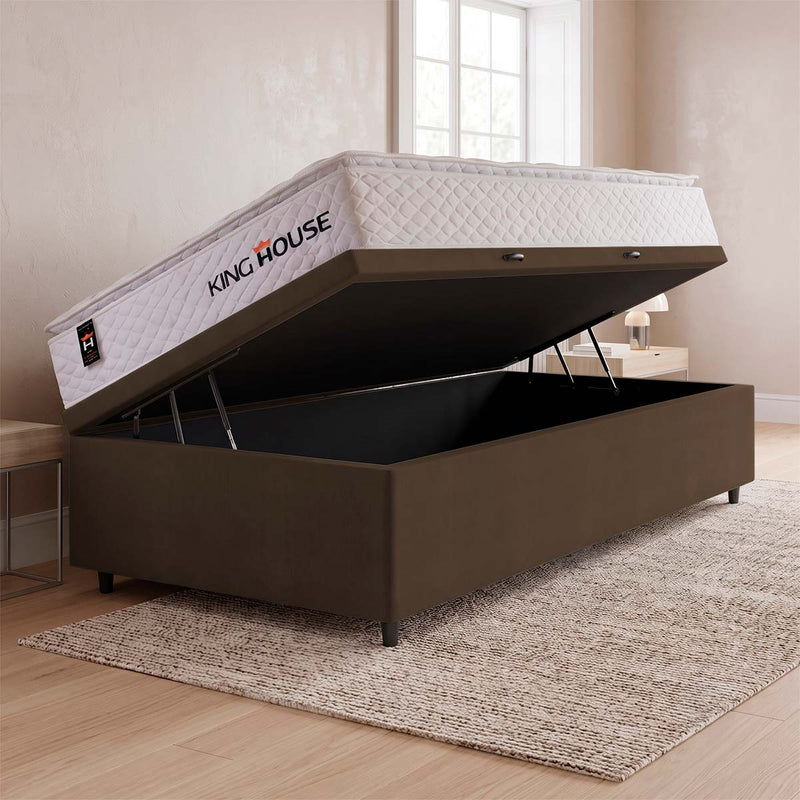 Cama Box Baú New Moon Branco e Marrom 88x188x73 c/ Molas Ensacadas Espuma D26 Suporta 110 kg
