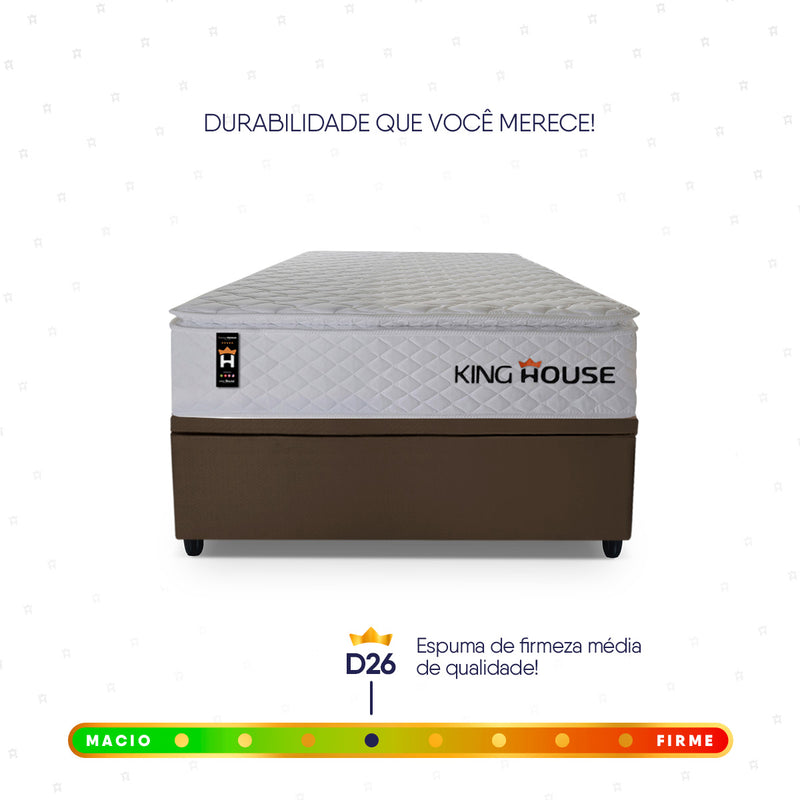 Cama Box Baú New Moon Branco e Marrom 88x188x73 c/ Molas Ensacadas Espuma D26 Suporta 110 kg