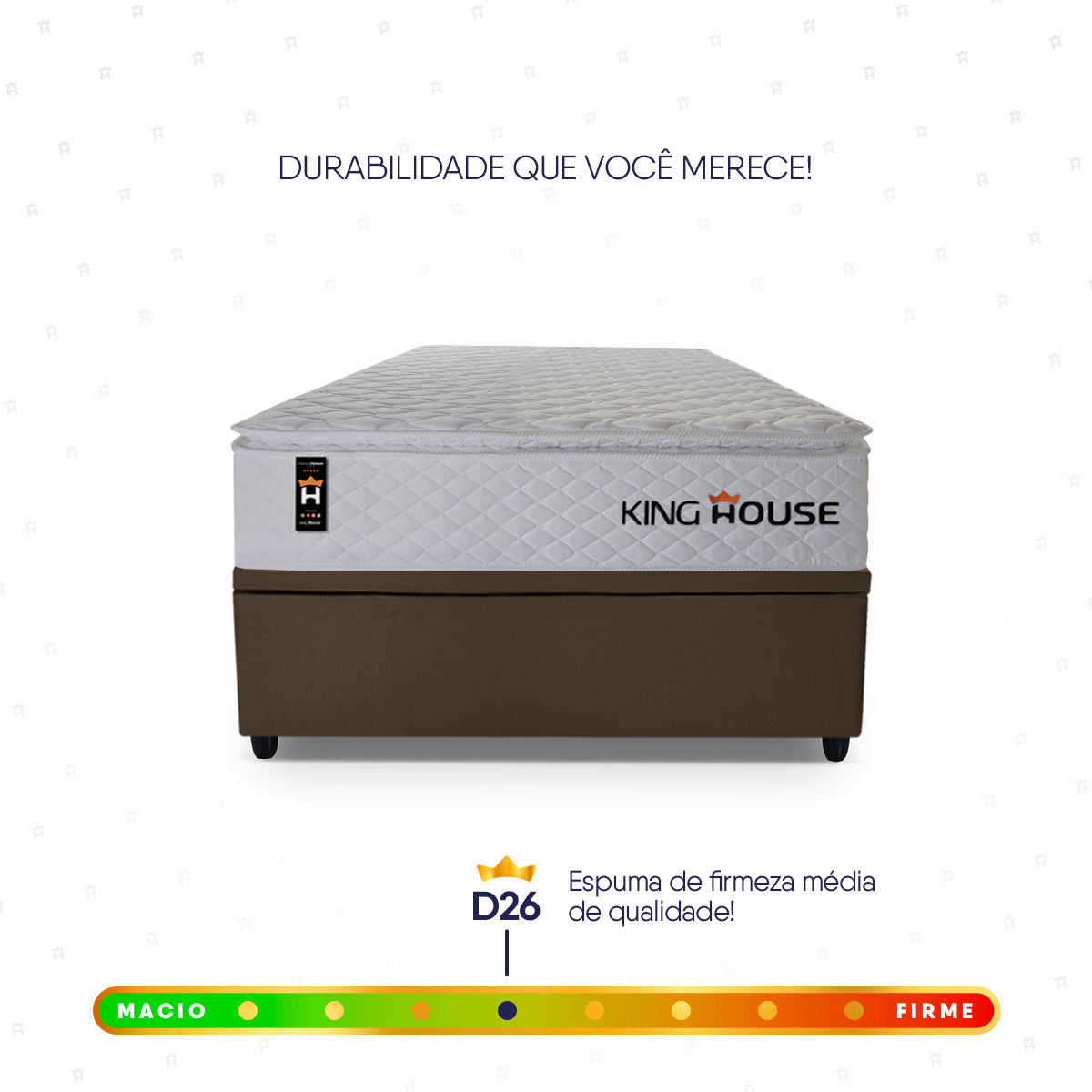 Cama Box Baú Branco e Marrom New Moon 96x203x73 c/ Molas Ensacadas Espuma D26 Suporta 110 kg