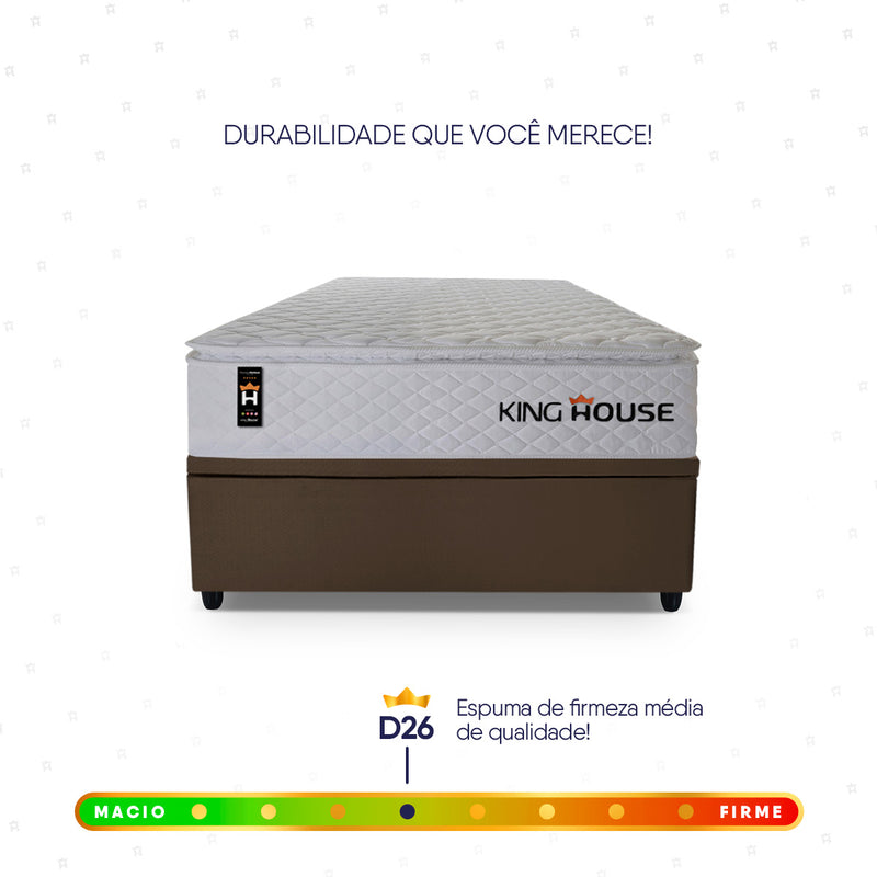Cama Box Baú Branco e Marrom New Moon 96x203x73 c/ Molas Ensacadas Espuma D26 Suporta 110 kg