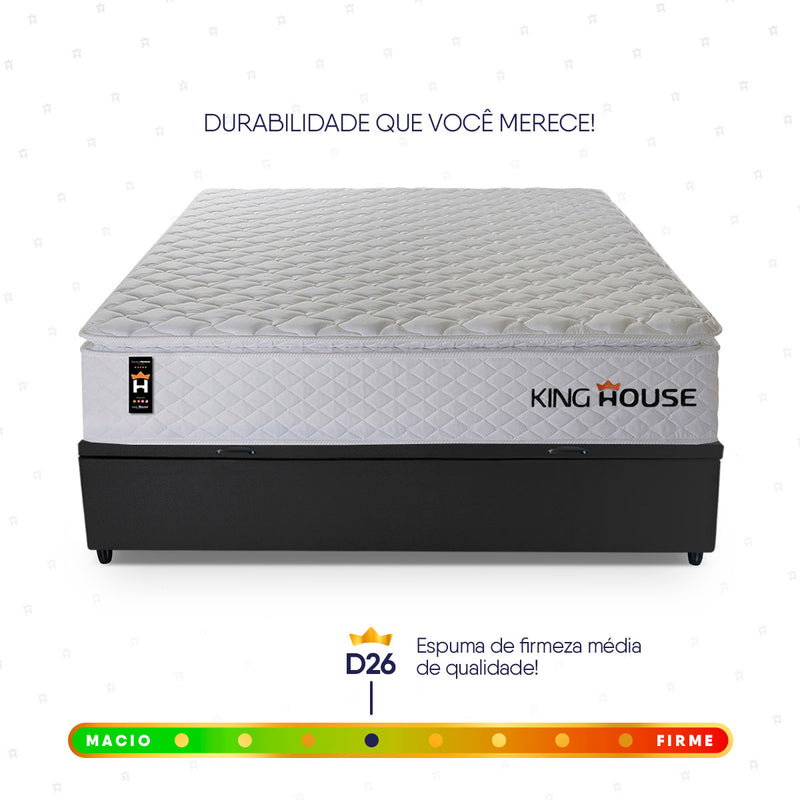 Cama Box Baú Branco e Preto New Moon 138x188x73 c/ Molas Ensacadas Espuma D26 Suporta 110 kg