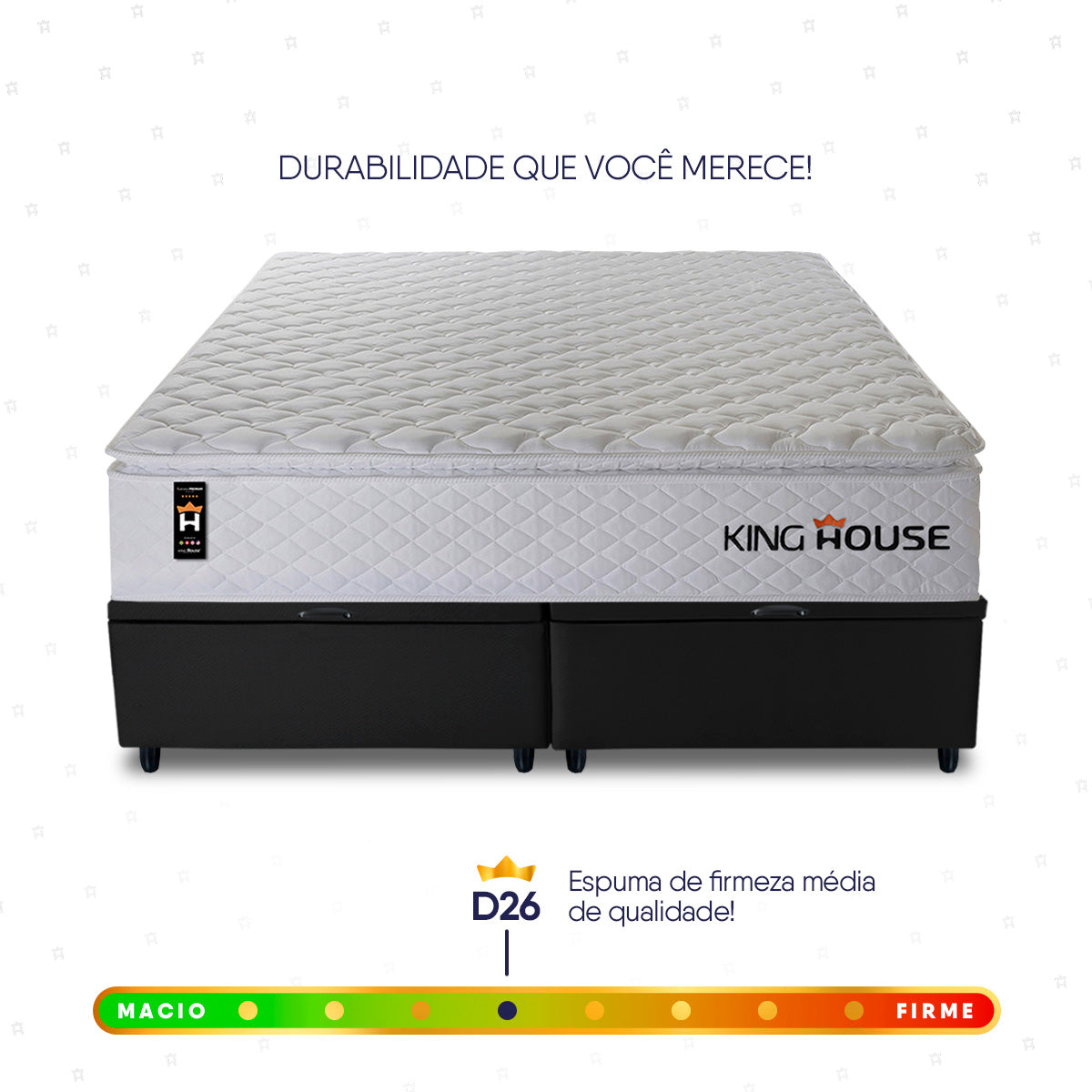 Cama Box Baú New Moon c/ Molas Ensacadas 193x203 Branco e Preto Espuma D26 Suporta 110 kg