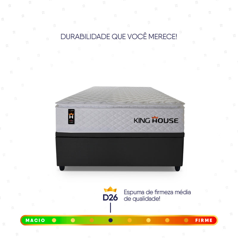 Cama Box Baú Branco e Preto New Moon 88x188x73 c/ Molas Ensacadas Espuma D26 Suporta 110 kg
