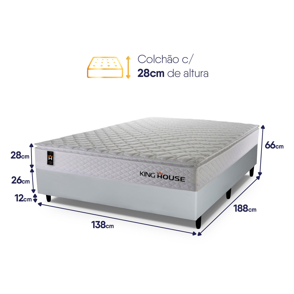 Cama Box Molas Ensacadas New Moon Casal 138x188 Branco Espuma D26 Suporta 120 Kg Por Pessoa