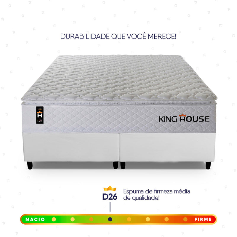Cama Box c/ Molas Ensacadas New Moon Branco Queen 158x198x66 Espuma D26 Suporta 110 kg