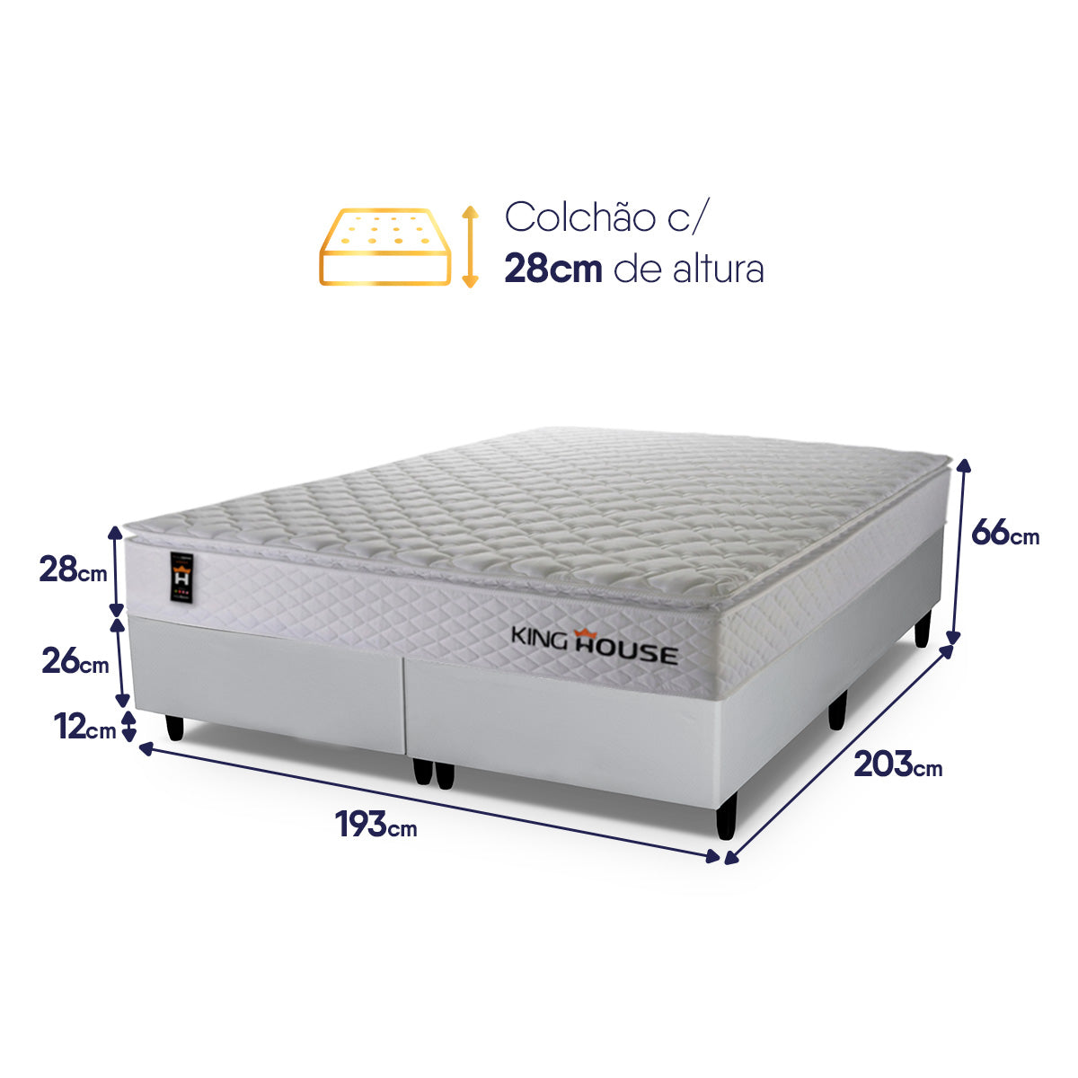 Cama Box c/ Molas Ensacadas New Moon Branco King 193x203x66 Espuma D26 Suporta 110 kg