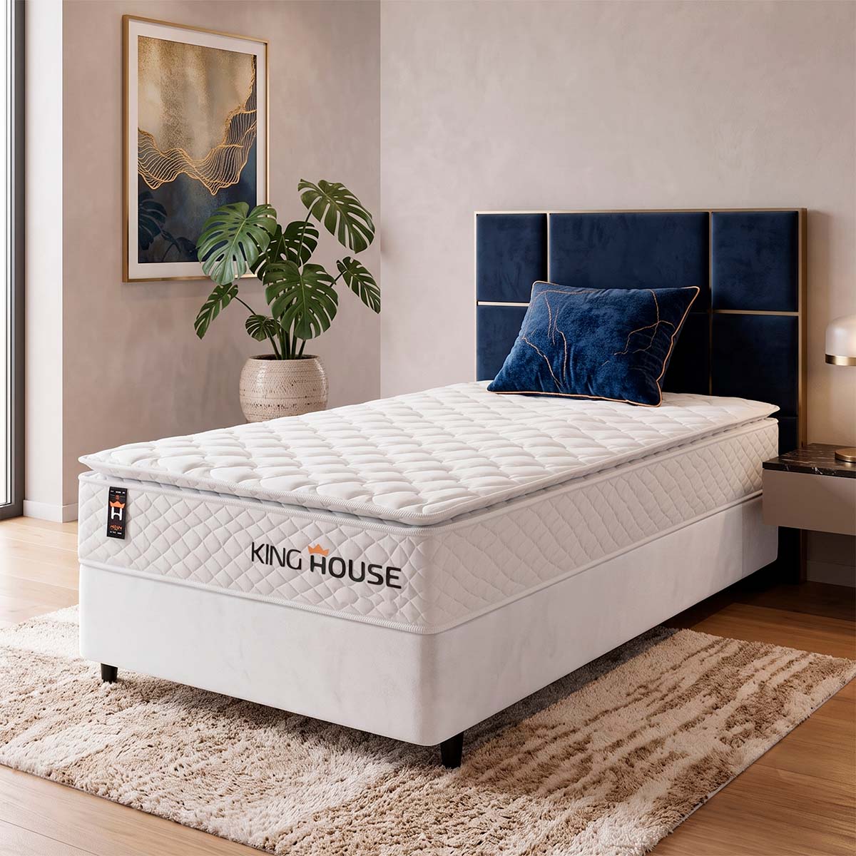 Cama Box Solteiro New Moon 88x188 Branco c/ Molas Ensacadas Espuma D88 Suporta 110 Kg Por Pessoa