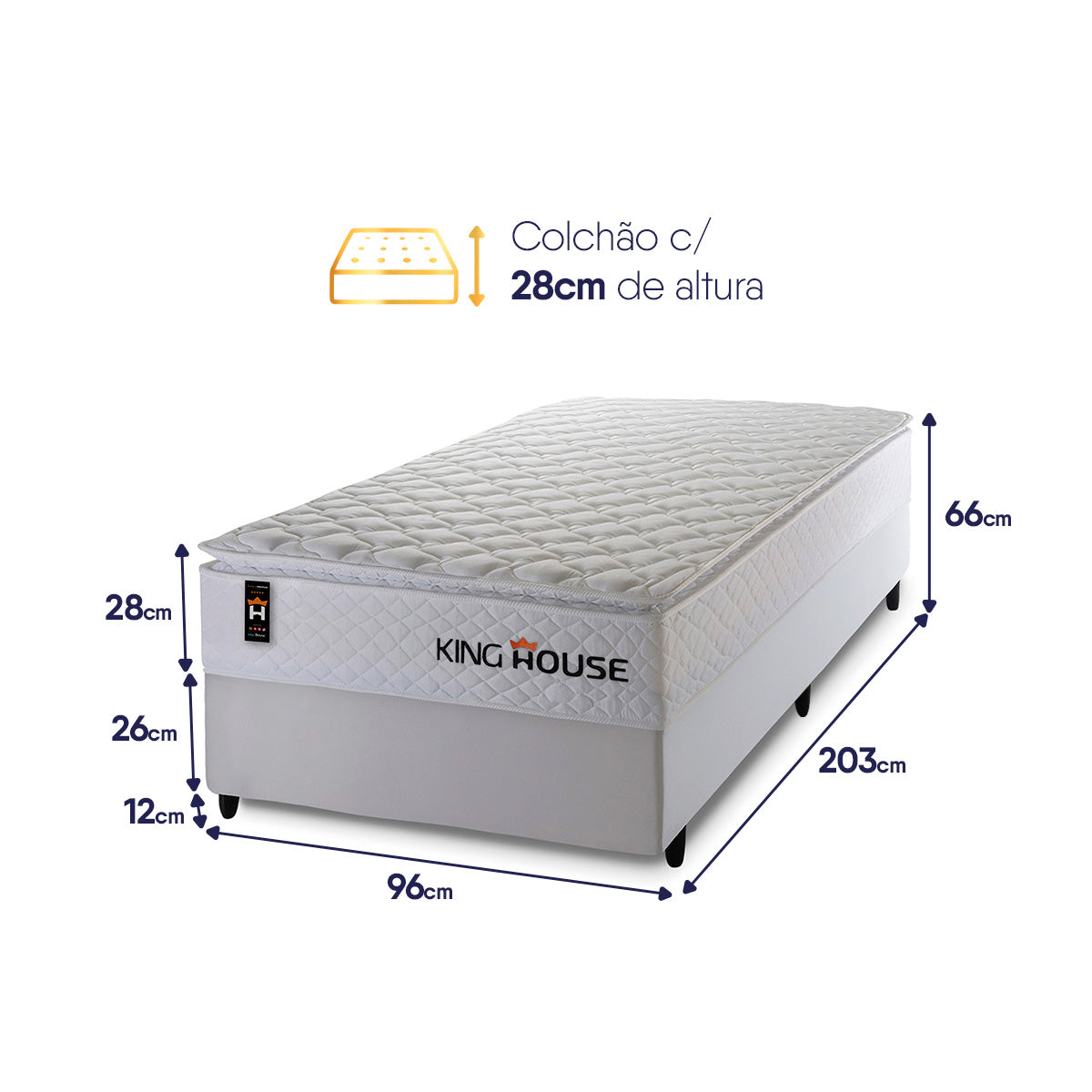 Cama Box Molas Ensacadas New Moon Solteiro 96x203 Branco Espuma D26 Suporta 120 Kg Por Pessoa