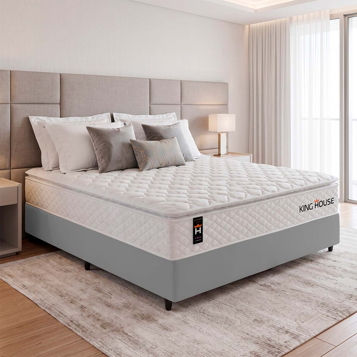 Cama Box Molas Ensacadas New Moon Casal 138x188 Cinza Espuma D26 Suporta 120 Kg Por Pessoa