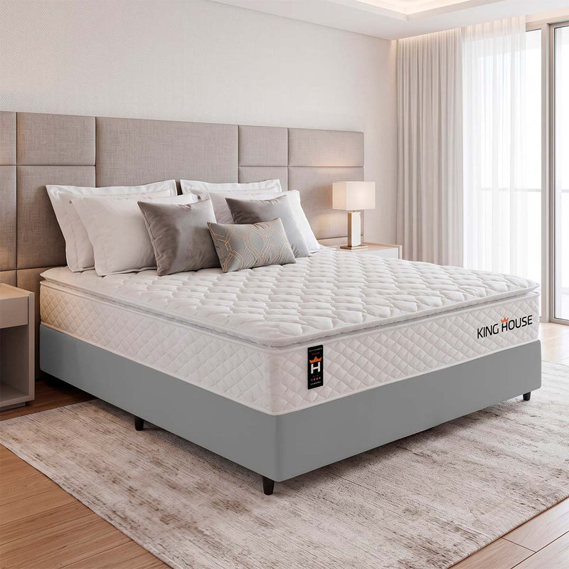Cama Box Molas Ensacadas New Moon Casal 138x188 Cinza Espuma D26 Suporta 120 Kg Por Pessoa