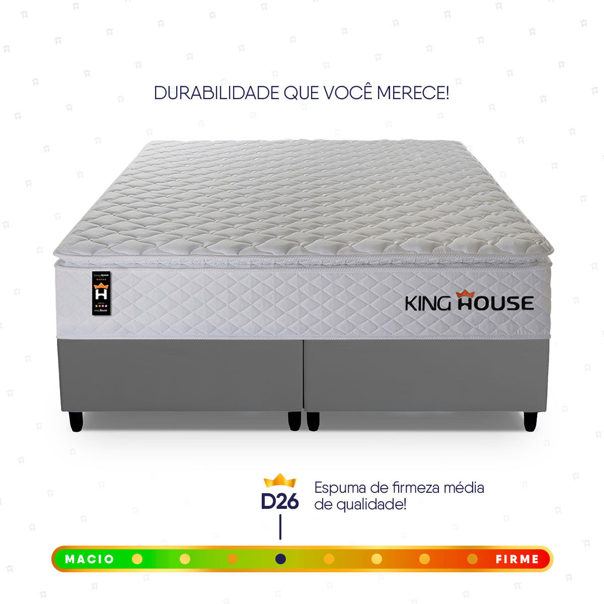Cama Box Branco e Cinza c/ Molas Ensacadas New Moon King 193x203x66 Espuma D26 Suporta 110 kg