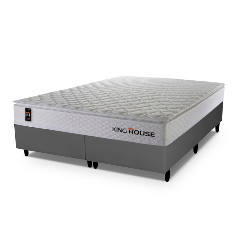 Cama Box Branco e Cinza c/ Molas Ensacadas New Moon King 193x203x66 Espuma D26 Suporta 110 kg