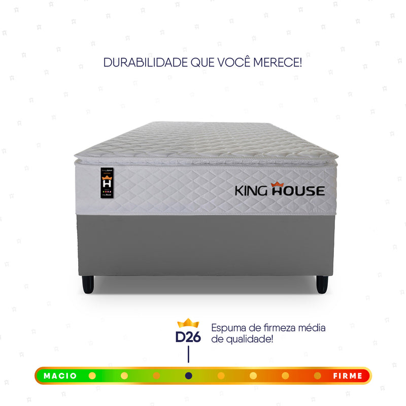 Cama Box Molas Ensacadas New Moon Solteiro 88x188 Cinza Espuma D26 Suporta 120 Kg Por Pessoa