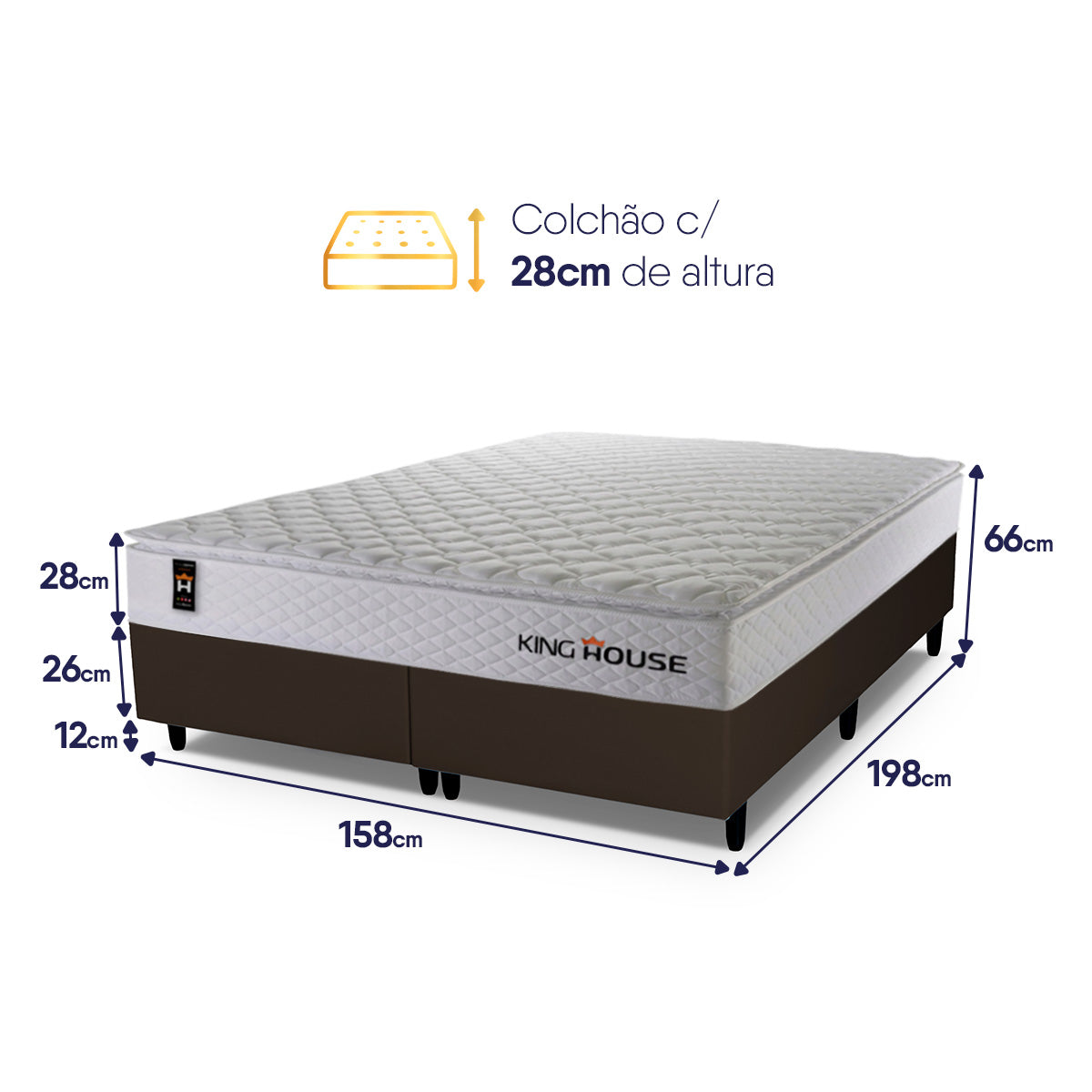Cama Box Branco e Marrom c/ Molas Ensacadas New Moon Queen 158x198x66 Espuma D26 Suporta 110 kg