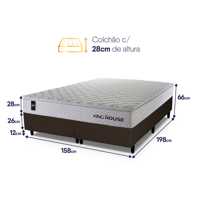 Cama Box Branco e Marrom c/ Molas Ensacadas New Moon Queen 158x198x66 Espuma D26 Suporta 110 kg