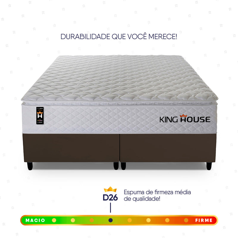 Cama Box Branco e Marrom c/ Molas Ensacadas New Moon King 193x203x66 Espuma D26 Suporta 110 kg