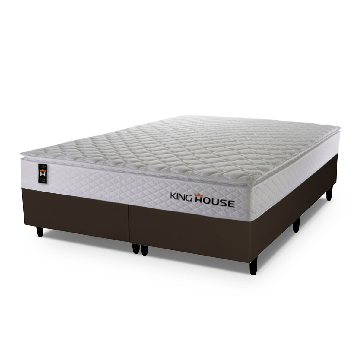 Cama Box Branco e Marrom c/ Molas Ensacadas New Moon King 193x203x66 Espuma D26 Suporta 110 kg