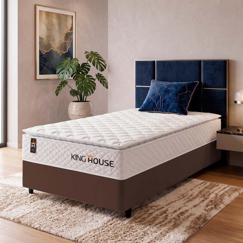 Cama Box Molas Ensacadas New Moon Solteiro 88x188 Marrom Espuma D26 Suporta 120 Kg Por Pessoa