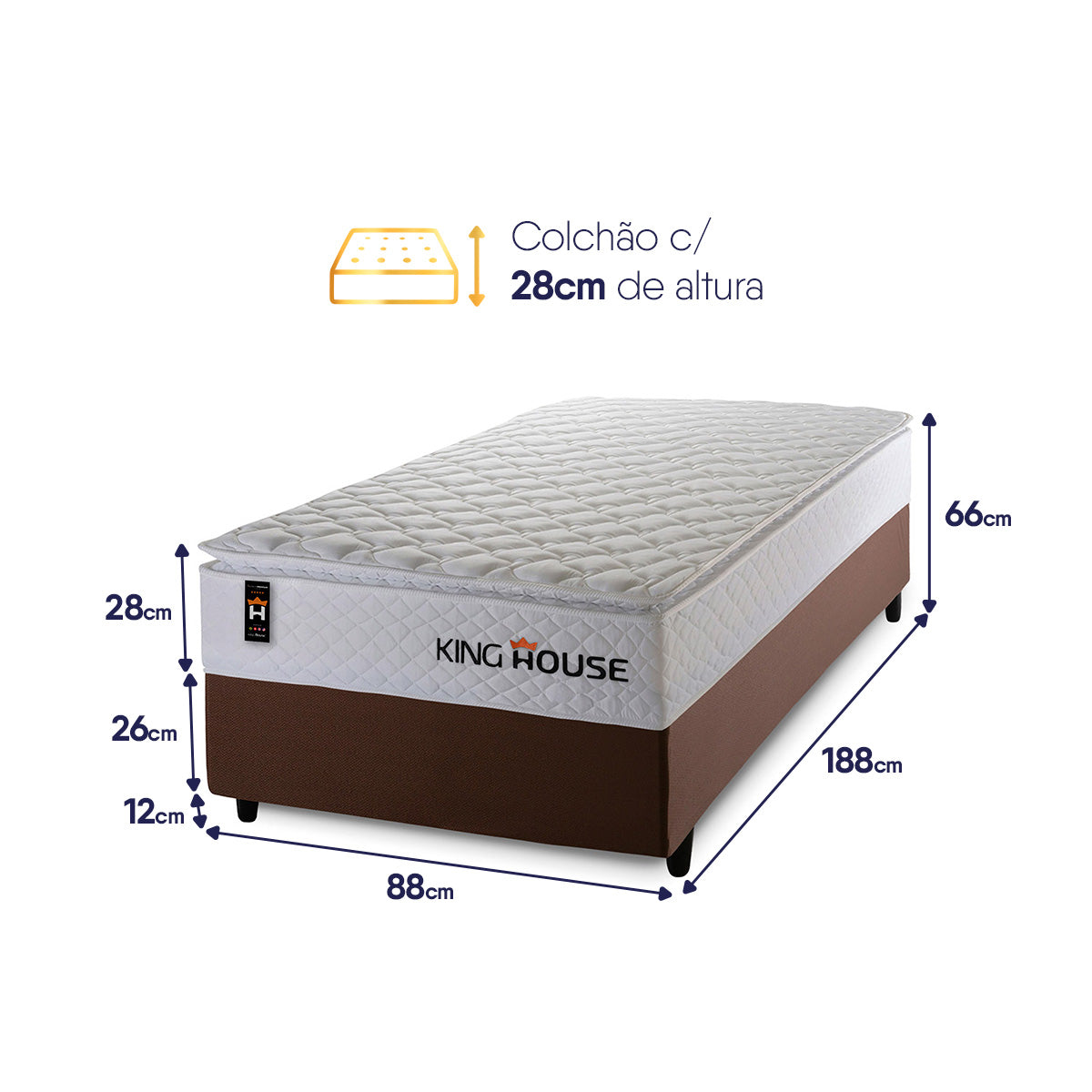 Cama Box Molas Ensacadas New Moon Solteiro 88x188 Marrom Espuma D26 Suporta 120 Kg Por Pessoa
