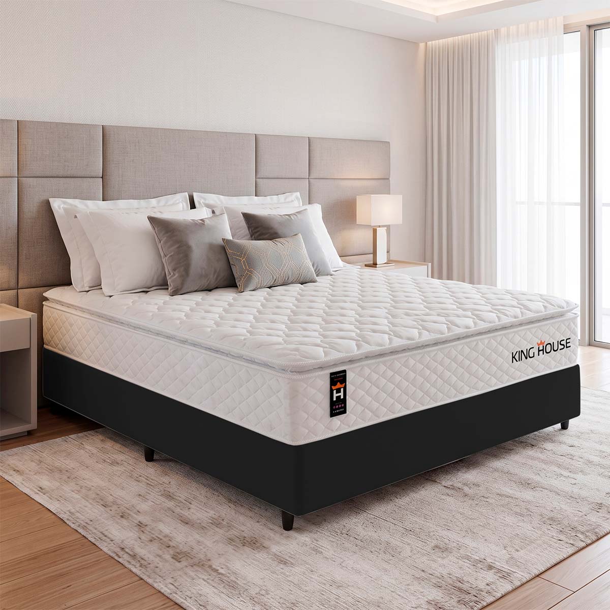 Cama Box Molas Ensacadas New Moon Casal 138x188 Preto Espuma D26 Suporta 120 Kg Por Pessoa