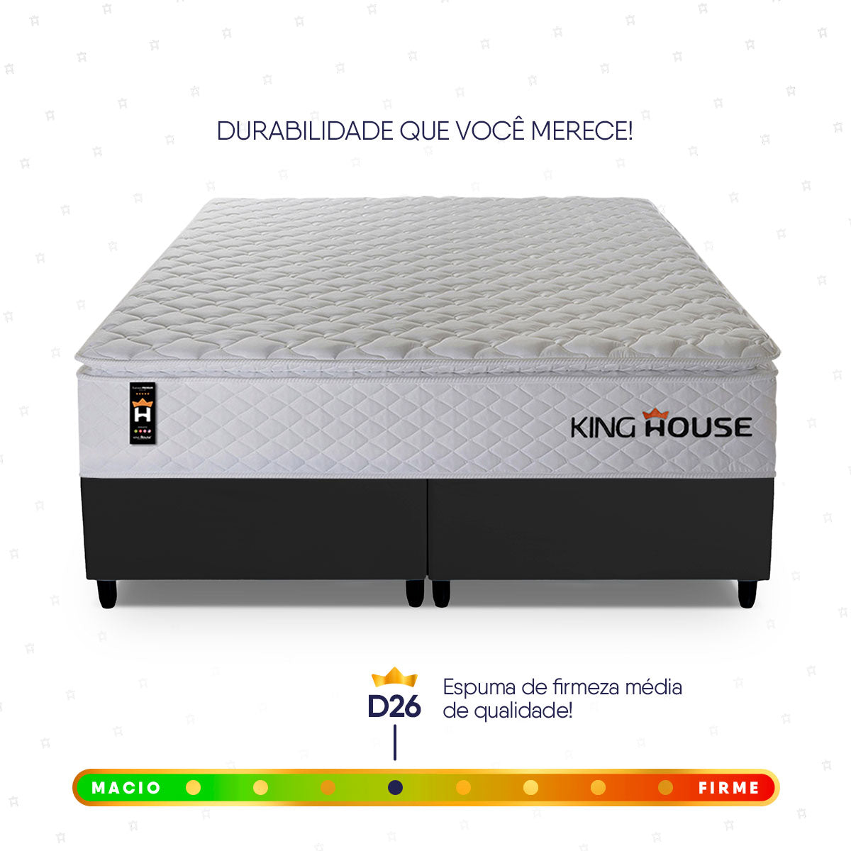 Cama Box Branco e Preto c/ Molas Ensacadas New Moon Queen 158x198x66 Espuma D26 Suporta 110 kg