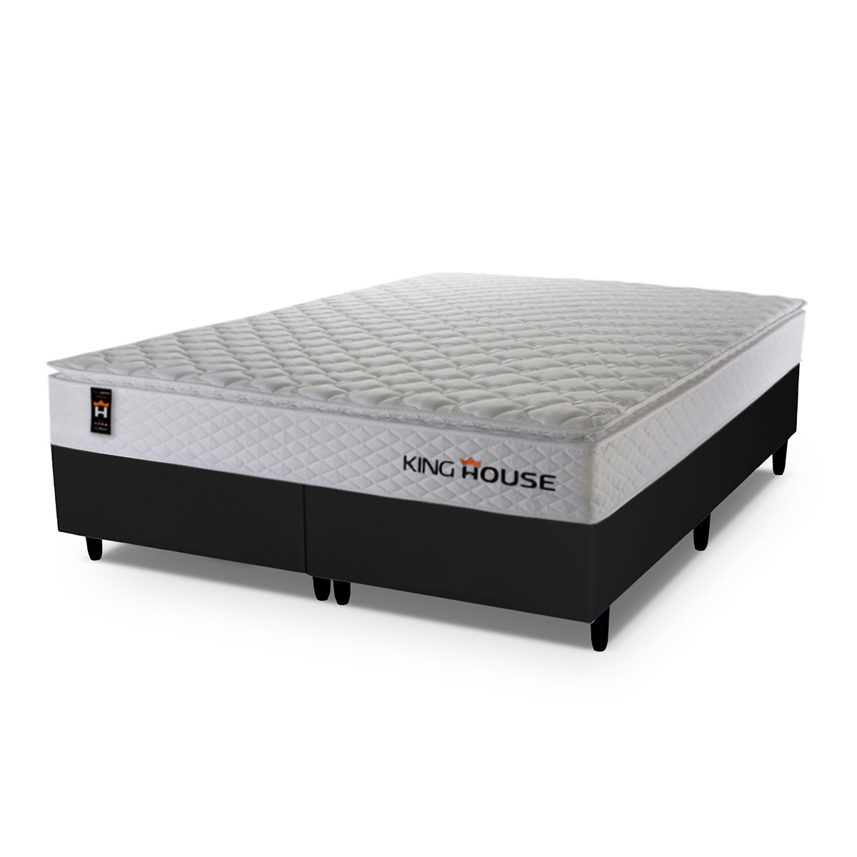 Cama Box Branco e Preto c/ Molas Ensacadas New Moon King 193x203x66 Espuma D26 Suporta 110 kg