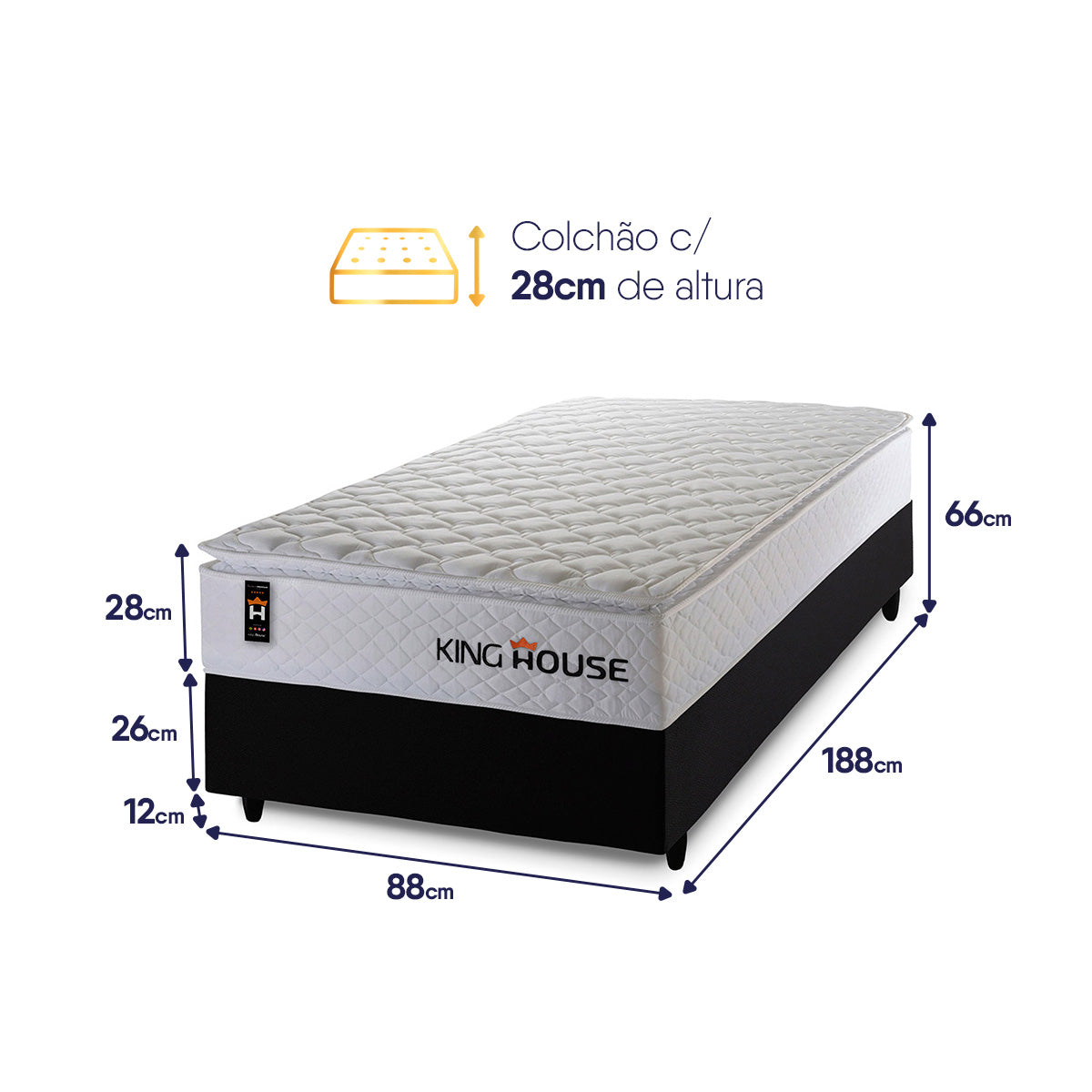 Cama Box Molas Ensacadas New Moon Solteiro 88x188 Preto Espuma D26 Suporta 120 Kg Por Pessoa