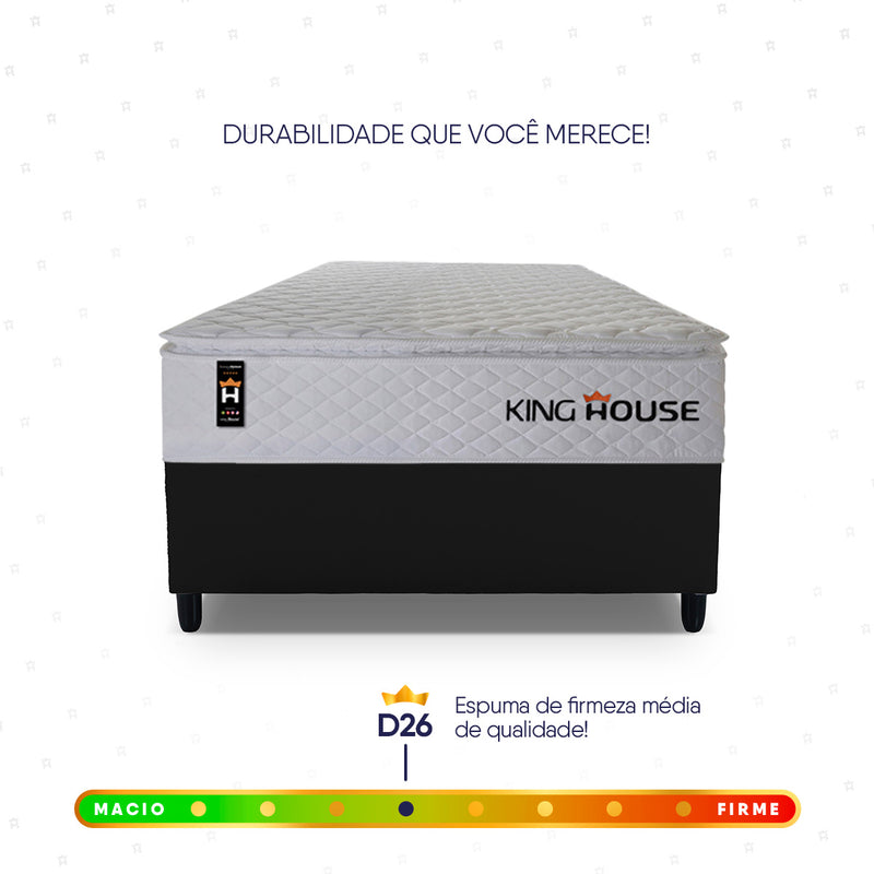 Cama Box Molas Ensacadas New Moon Solteiro 88x188 Preto Espuma D26 Suporta 120 Kg Por Pessoa