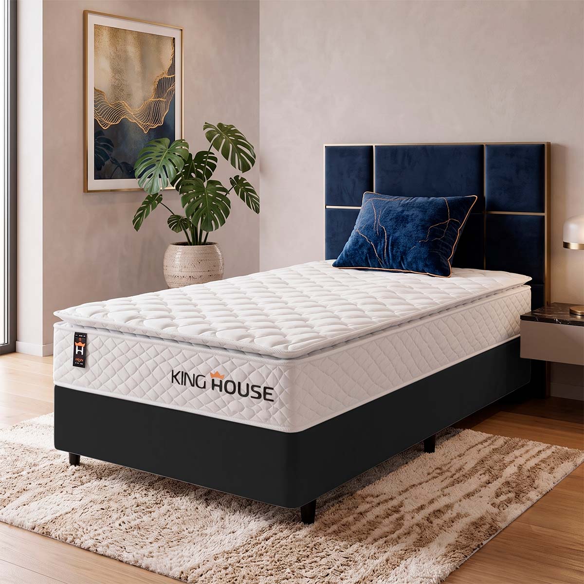 Cama Box Molas Ensacadas New Moon Solteiro 96x203 Preto Espuma D26 Suporta 120 Kg Por Pessoa