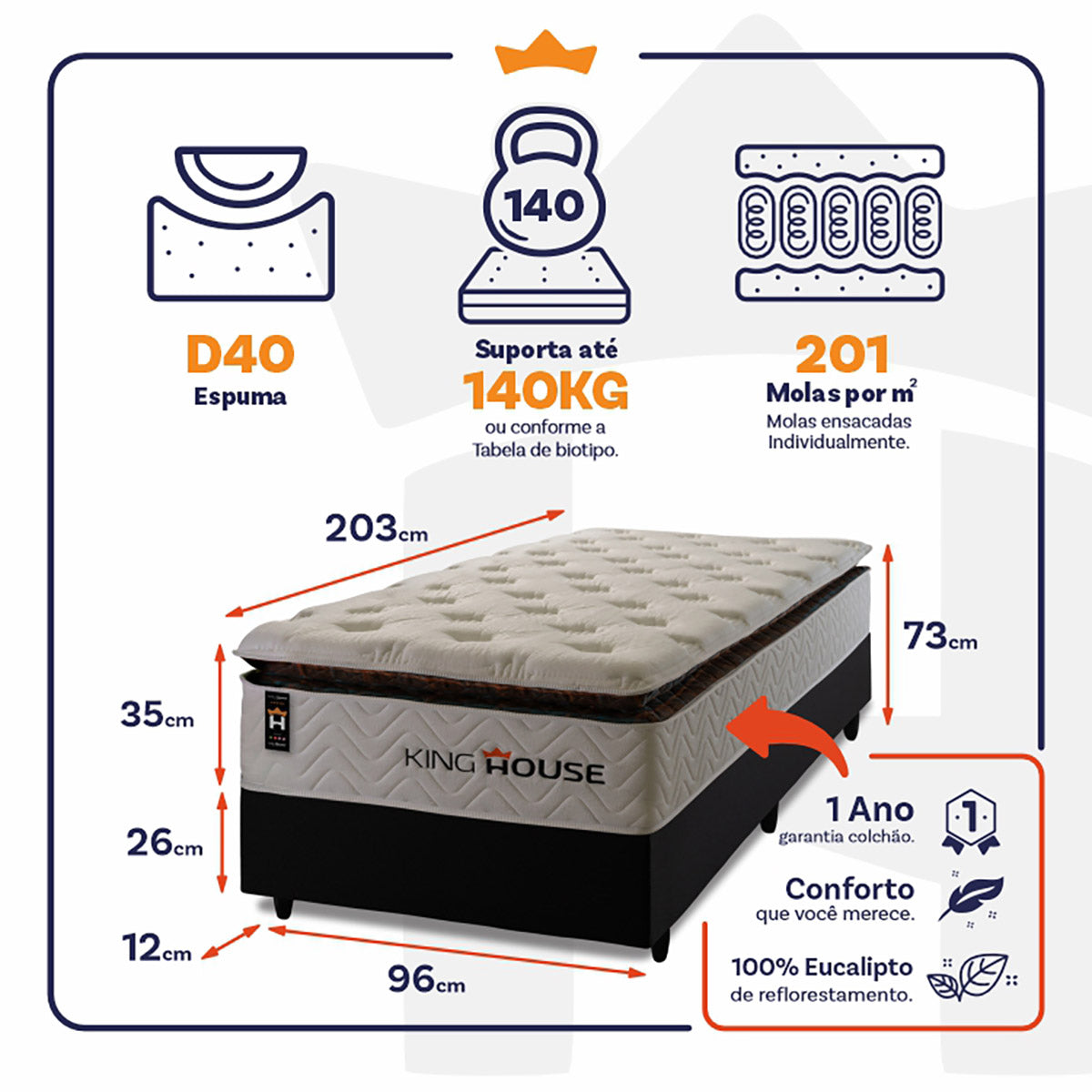Cama Box Molas Ensacadas New York Solteiro 96x203 King House