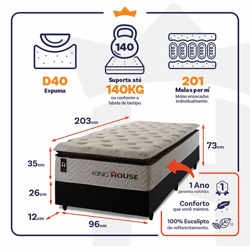 Cama Box Molas Ensacadas New York Solteiro 96x203 King House