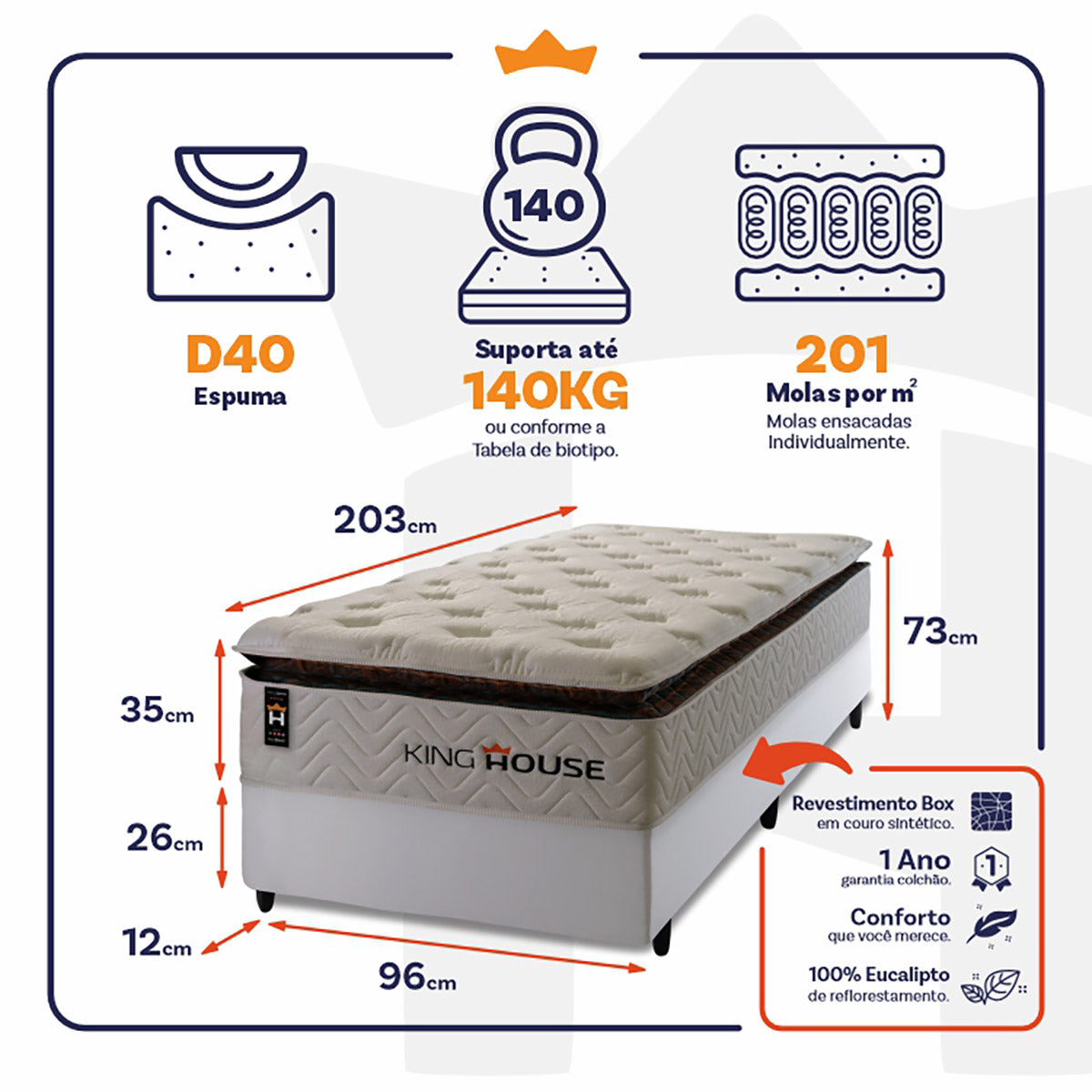 Cama Box Molas Ensacadas New York Solteiro 96x203 King House